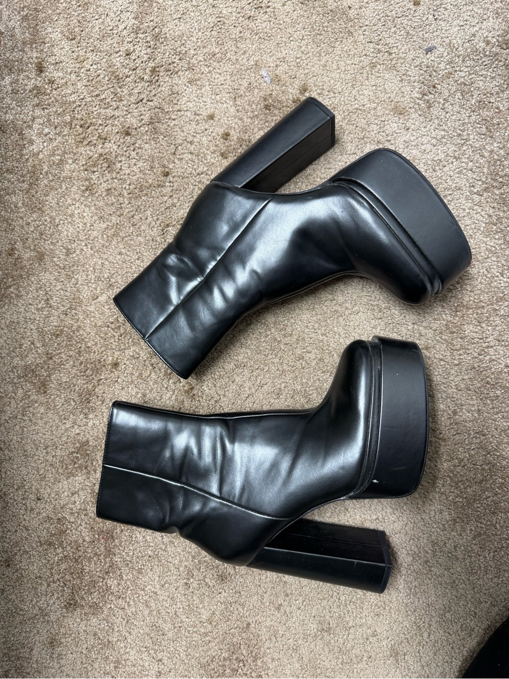 Zara Black Platform Block Heel Ankle Boots